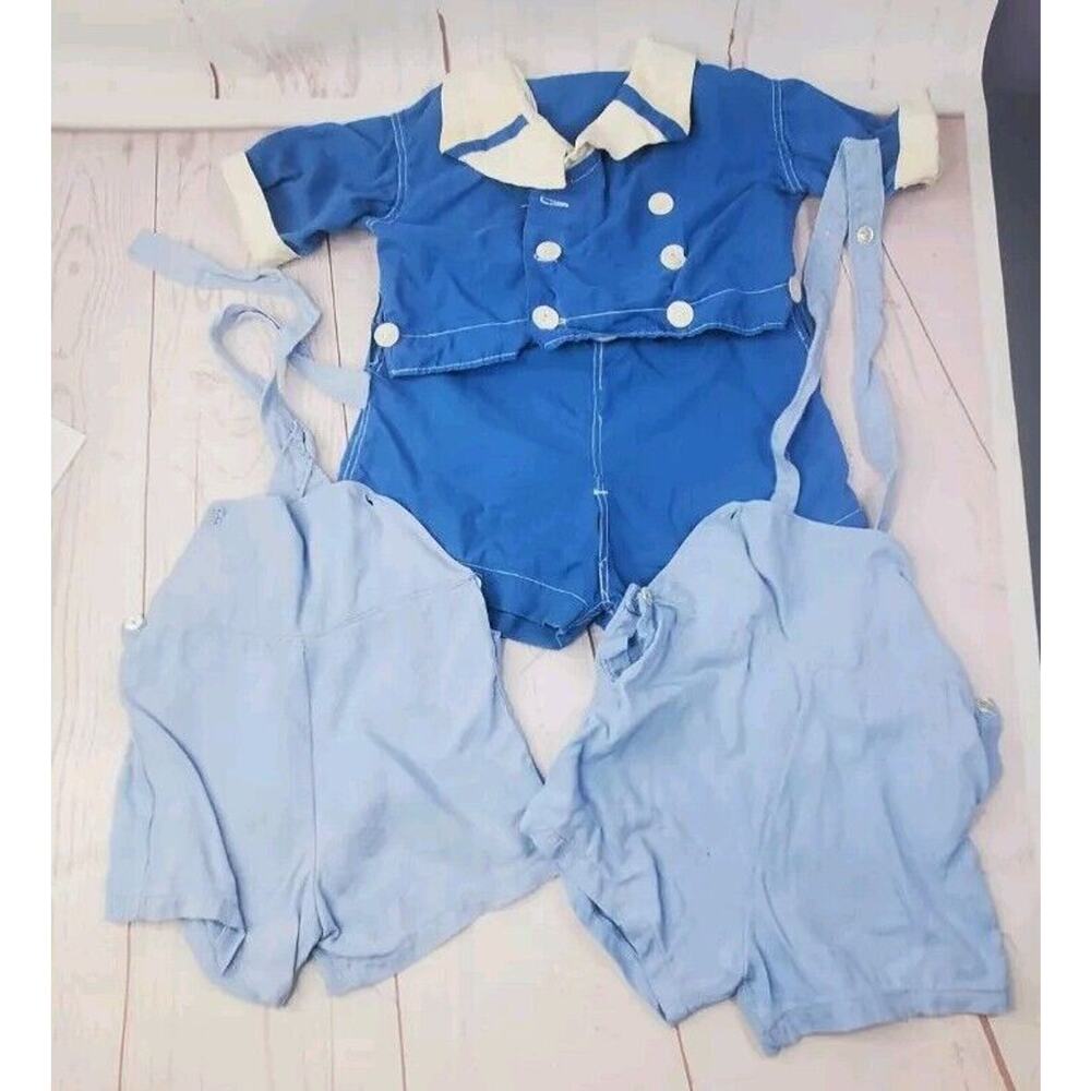 Vtg 1950s Todddler Boy Lot of 3 Outfits with Flaws Suspenders Blue Handmade